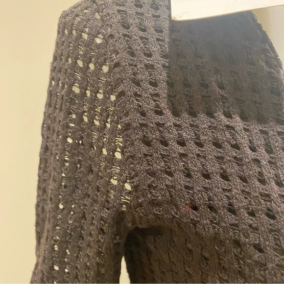 Zara NWT black open weave V-neck midi dress long sleeve gold accents size XS - Picture 4 of 15